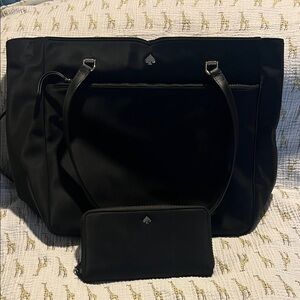 Kate Spade Black Women's Tote Bag and Wallet Set Nylon Silver hardware Nice!